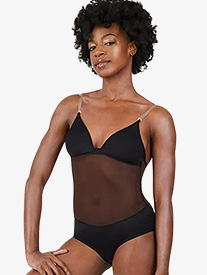 Capezio - Womens Plunge Neck Mesh Midriff Leotard