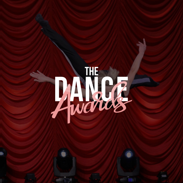 A female dancer flying through the air beind The Dane Awards logo
